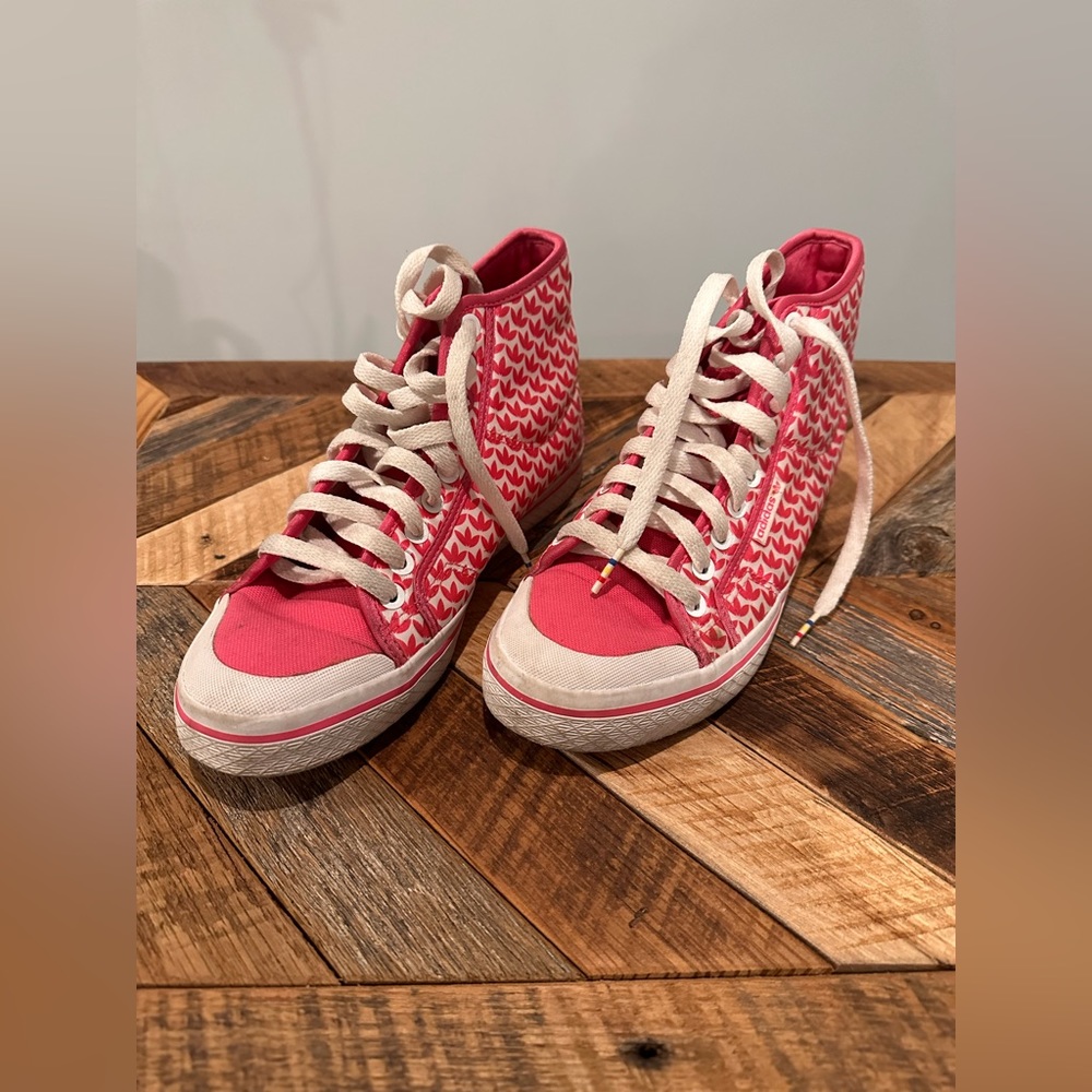 Pink adidas high top sneakers size 7.5